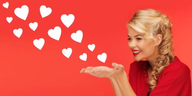 woman sending heart shapes from palms of her hands clipart