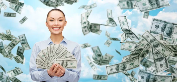 Smiling businesswoman with dollar cash money — Stock Photo, Image