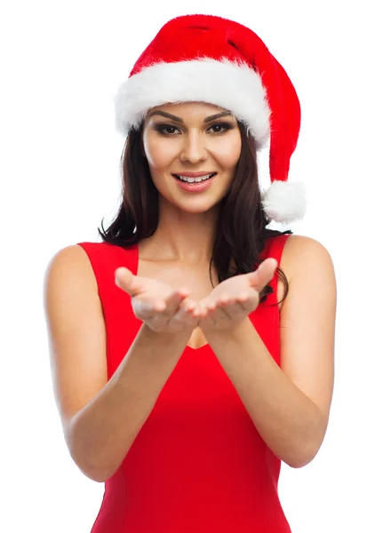 Beautiful sexy woman in santa hat and red dress — Stock Photo, Image