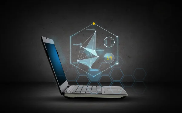 Laptop computer with virtual chart projection — Stock Photo, Image