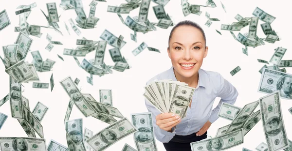 Smiling businesswoman with dollar cash money — Stock Photo, Image