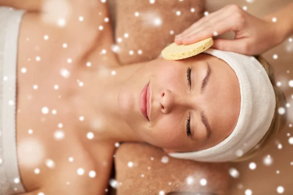 Close up of woman having face massage in spa salon — Stock Photo, Image