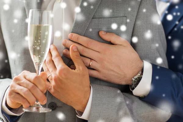 Close up of male gay couple with champagne glass — Stock Photo, Image