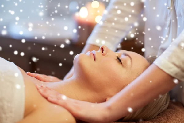 Close up of woman lying and having massage in spa — Stock Photo, Image