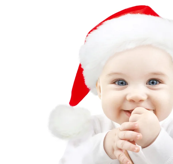 Happy baby i santa hatt — Stockfoto