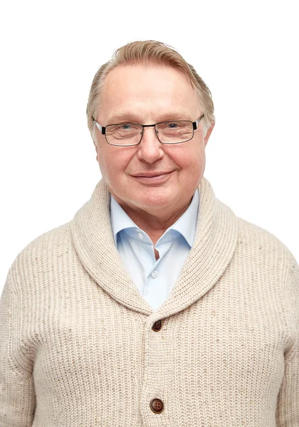 Smiling senior man in cardigan — Stock Photo, Image