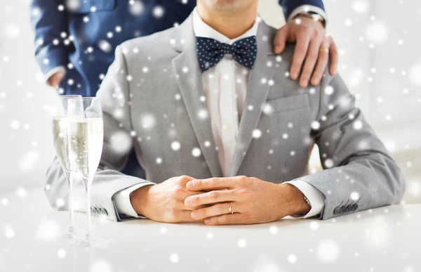 Close up of male gay couple with champagne glasses — Stock Photo, Image