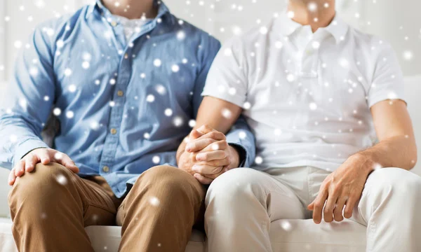 Zblízka šťastný mužský gayové pár drží za ruce — Stock fotografie