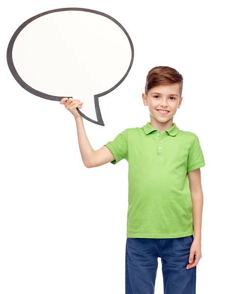 Gelukkige jongen houden lege witte tekst zeepbel banner — Stockfoto