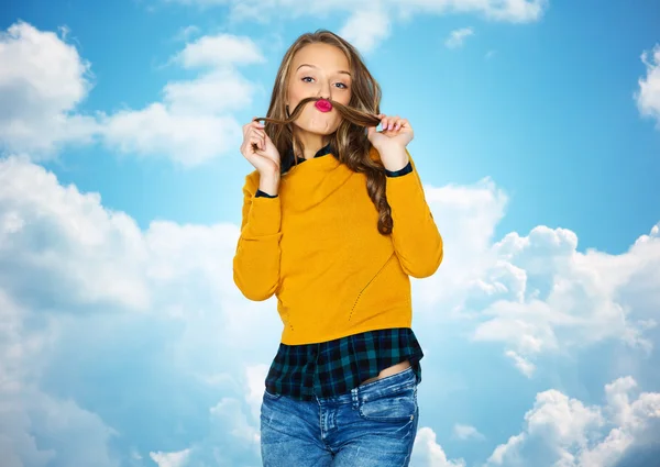 Happy young woman or teen girl in casual clothes — Stock Photo, Image