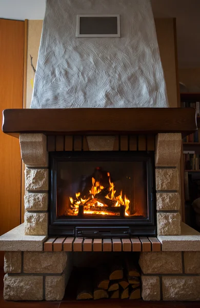 Close up of burning fireplace at home — Stock Photo, Image