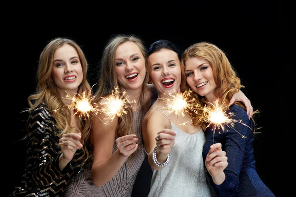 Happy young women dancing at night club disco — Stock Photo, Image