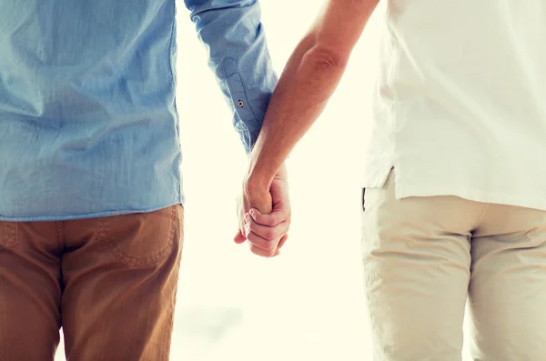 Close up of happy male gay couple holding hands — Stock Photo, Image