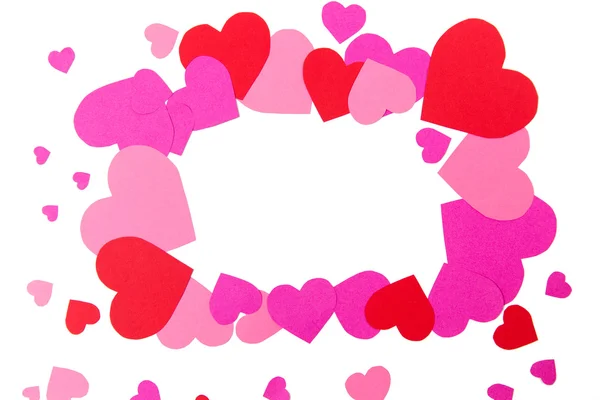 Close up of red and pink heart shapes in frame — Stockfoto