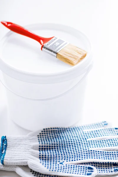 Penseel en verf pot handschoenen — Stockfoto