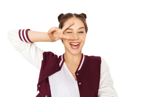 Feliz sonriente adolescente mostrando señal de paz —  Fotos de Stock