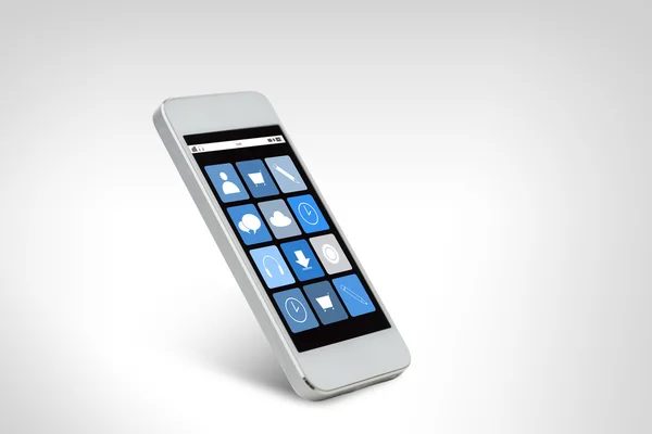 Witte smarthphone met programmasymbolen op scherm — Stockfoto