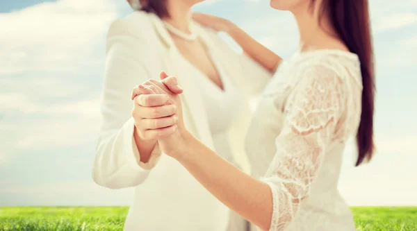 Close up of happy married lesbian couple dancing — Stock Photo, Image