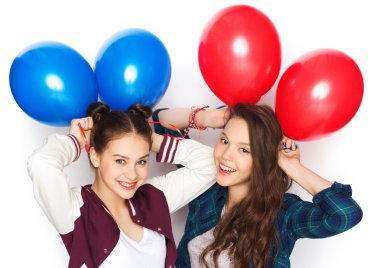 happy teenage girls with helium balloons clipart