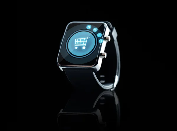 Czarny elegancki zegarek z bliska — Zdjęcie stockowe