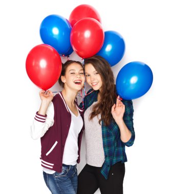 happy teenage girls with helium balloons clipart
