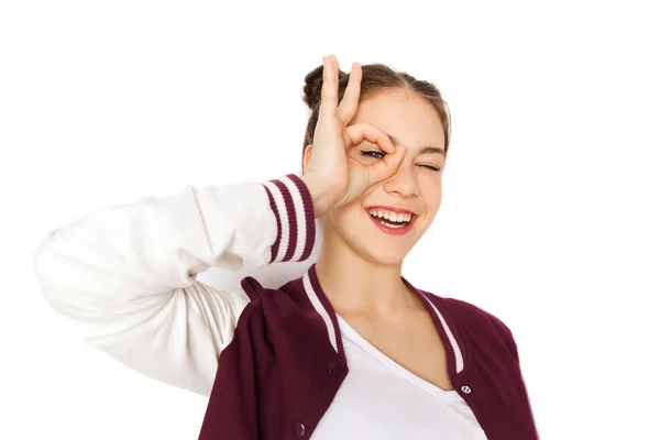 Happy teenage girl making face and having fun — Stock Photo, Image