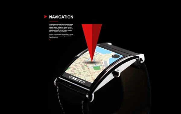Bliska czarny elegancki zegarek z nawigatora gps — Zdjęcie stockowe