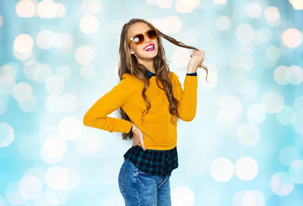 Happy young woman or teen girl in casual clothes — Stock Photo, Image