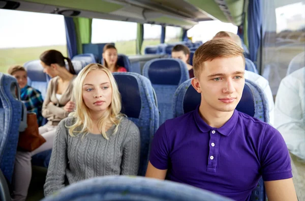 Couple or passengers in travel bus — Stock Photo, Image