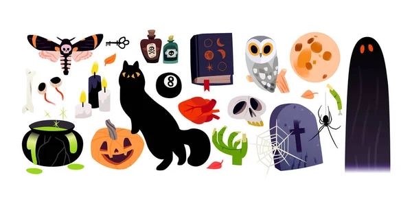 Ilustración Dibujos Animados Halloween Iconos Clip Art Para Pegatinas — Archivo Imágenes Vectoriales