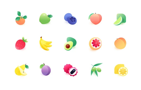 Colección Iconos Vectoriales Ilustraciones Frutas Bayas Parte — Vector de stock