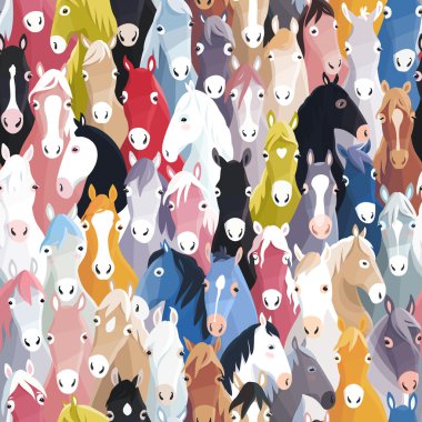 Seamless pattern background with colourful cartoon horses clipart