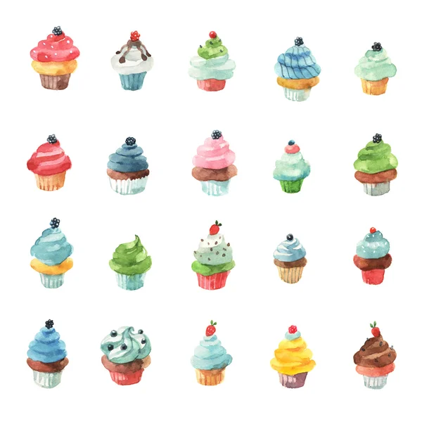 Akvarell cupcake samling — Stockfoto