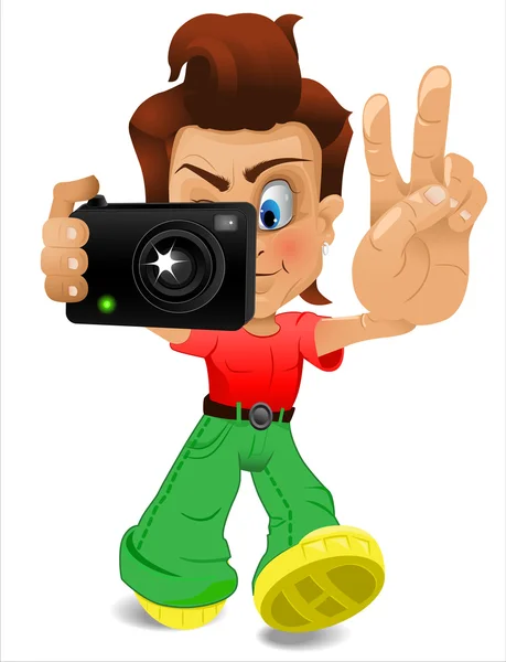 En tecknad pojke med en kamera — Stock vektor