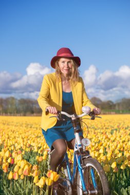 Erkek güneşli Lale alanlarındaki