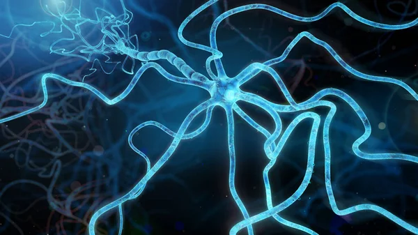 neuron cell glowing in abstract dark space