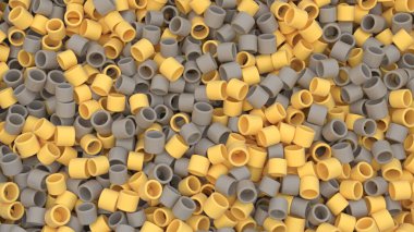 Gri ve sarı nesneler yığınıyla soyut dijital arkaplan