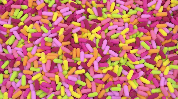 Digital background with heap of acid colored pills — Stock Photo, Image