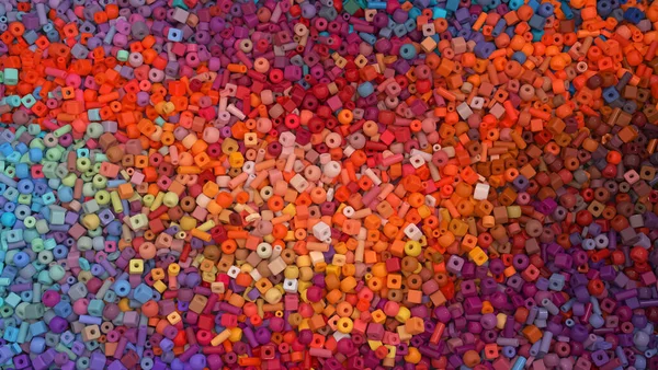 Scattered beads different shapes and shades as an abstract digital high detailed background, 3D render