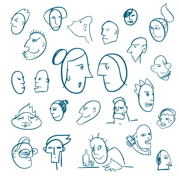 Doodle heads collection — Stock Vector