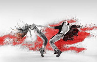 Blac&white portrait of talented hip hop dancers clipart