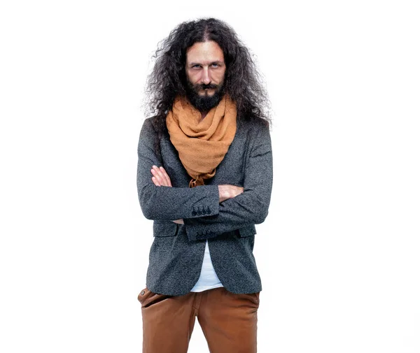 Cooler Hipster Mann Posiert Studio — Stockfoto