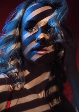 Genç bir kadının gölgeli silueti.