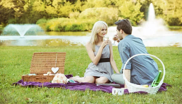 Giovane coppia al picnic — Foto Stock