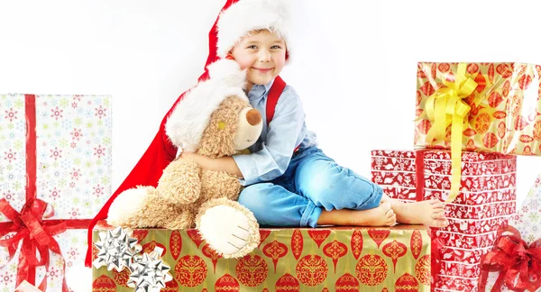 Portrait of cute little boy with teddy bear — Stock Photo, Image