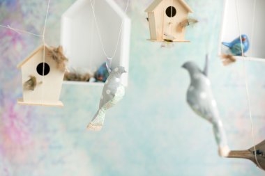 Vintage background with toy birds clipart