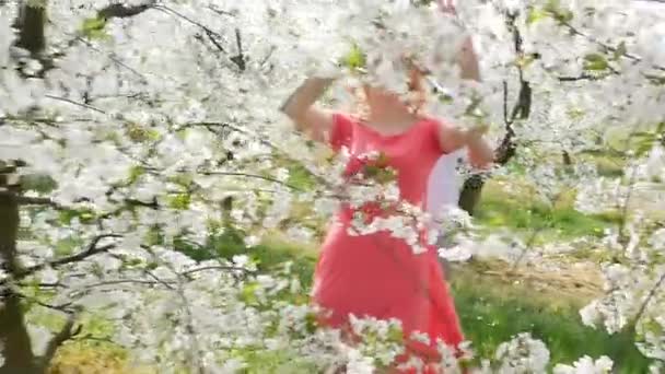 Fröhliches Paar genießt Freizeit im Obstgarten — Stockvideo