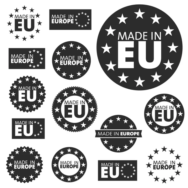 Fabricado en etiquetas, insignias y pegatinas de la Unión Europea — Vector de stock