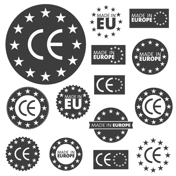 Etichette, distintivi e adesivi Made in European Union — Vettoriale Stock