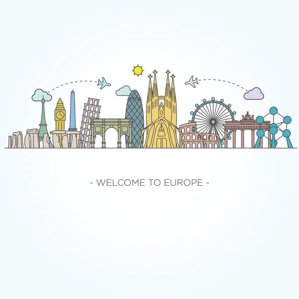 Europe monument Vector. Line art style — Stock Vector